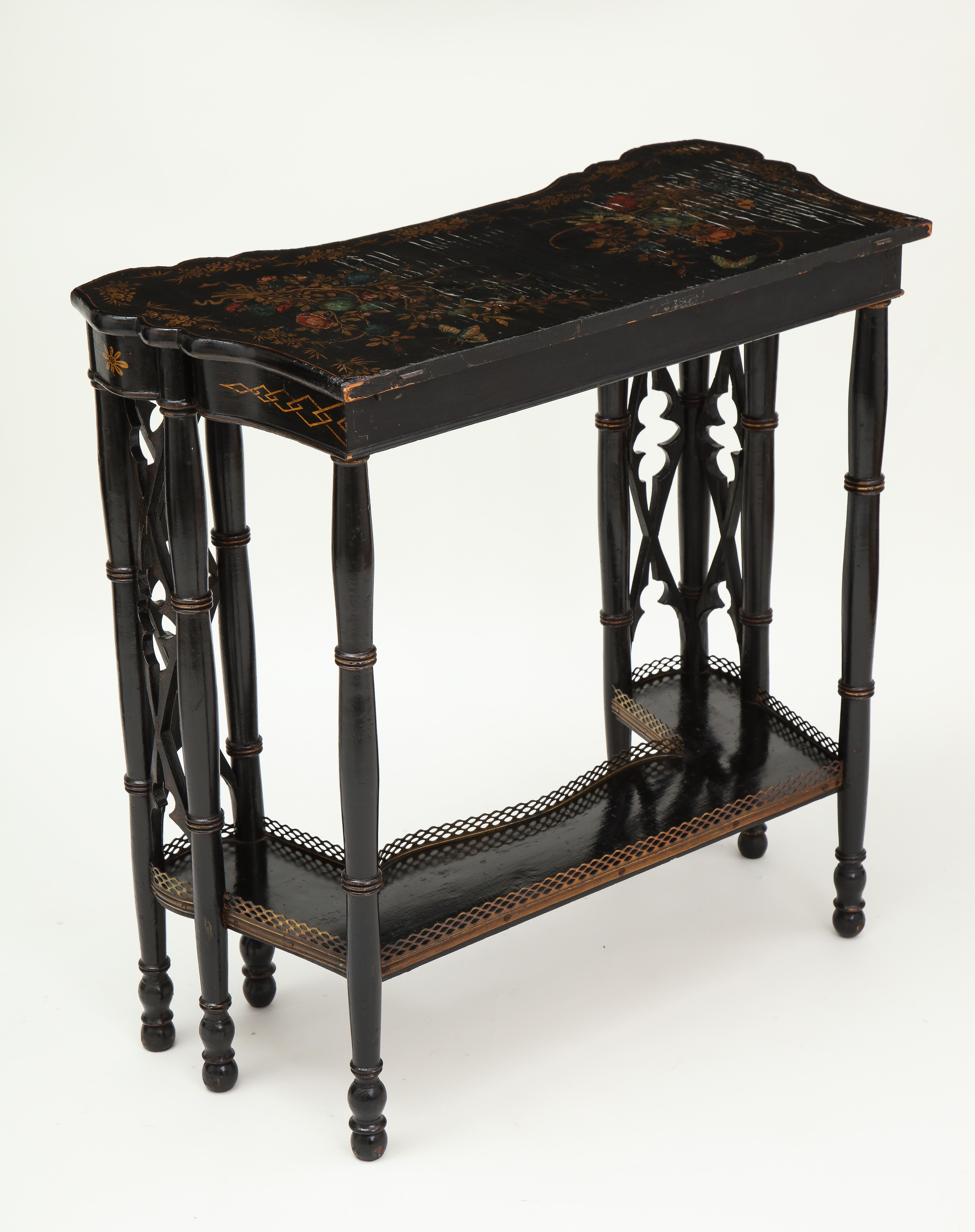 Japanned Pair of Fine Regency Black Painted and Chinese Lacquer Side Tables
