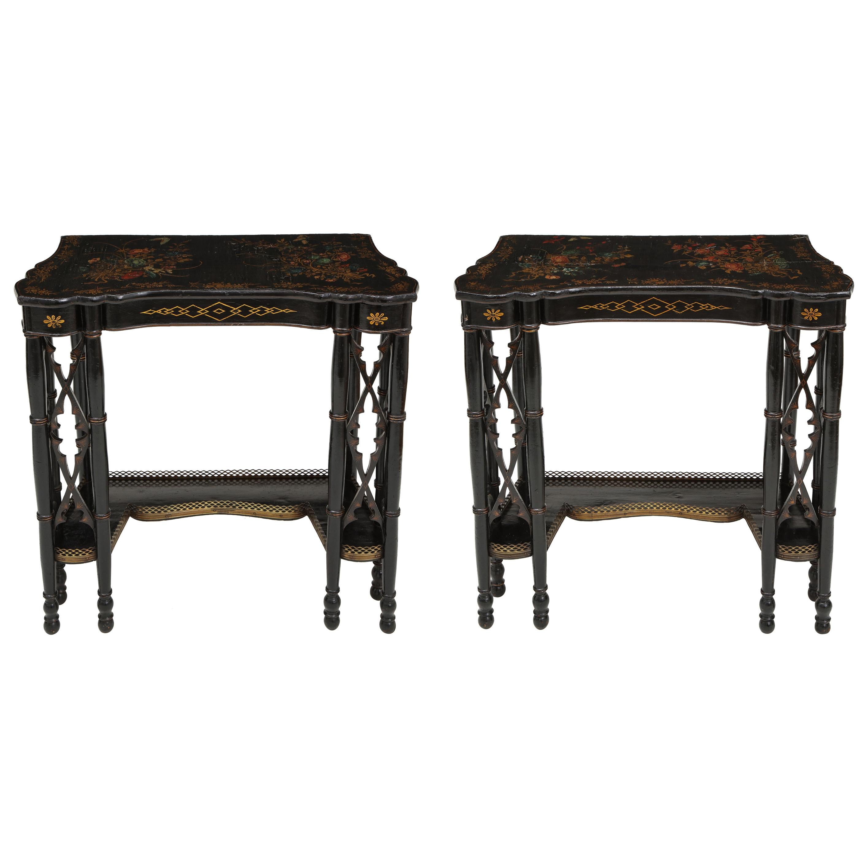 Pair of Fine Regency Black Painted and Chinese Lacquer Side Tables