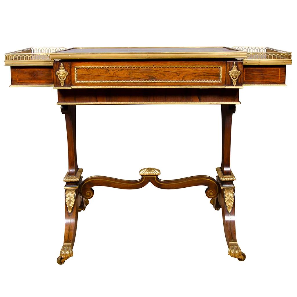 Pair of Fine Regency Rosewood and Bronze Mounted Writing / Games Table For Sale 8