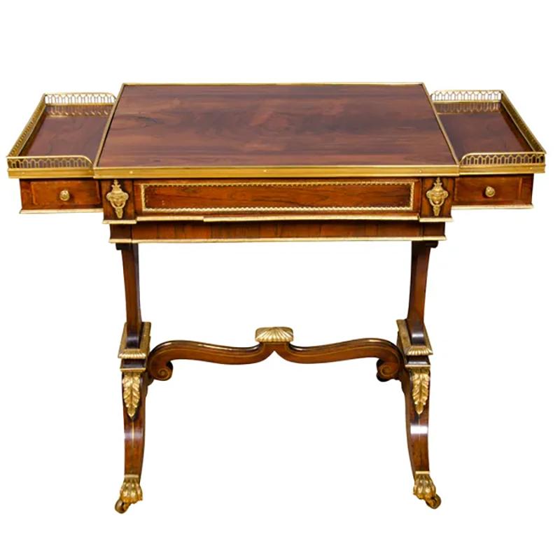 Pair of Fine Regency Rosewood and Bronze Mounted Writing / Games Table For Sale 11