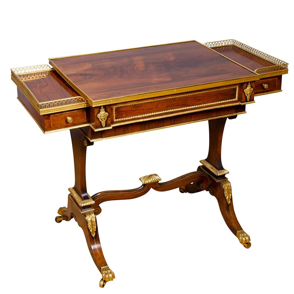 English Pair of Fine Regency Rosewood and Bronze Mounted Writing / Games Table For Sale