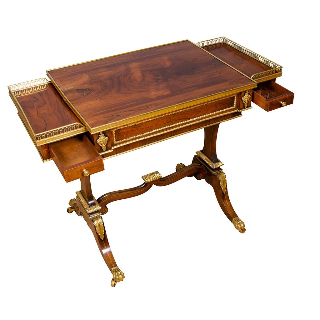 Pair of Fine Regency Rosewood and Bronze Mounted Writing / Games Table In Good Condition For Sale In Essex, MA