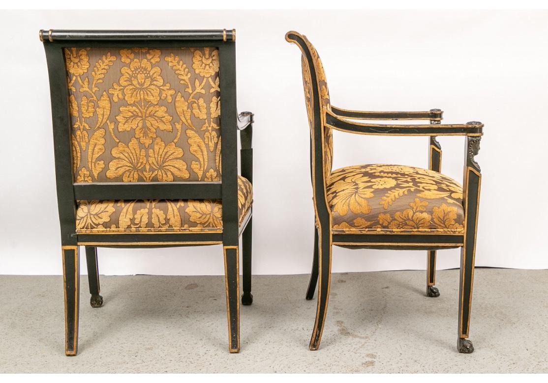 Wood Pair of Fine Regency Style Paint Decorated Armchairs