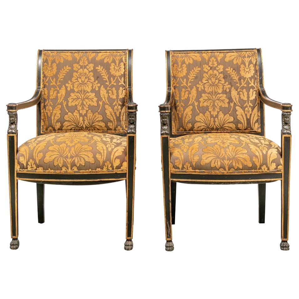 Pair of Fine Regency Style Paint Decorated Armchairs