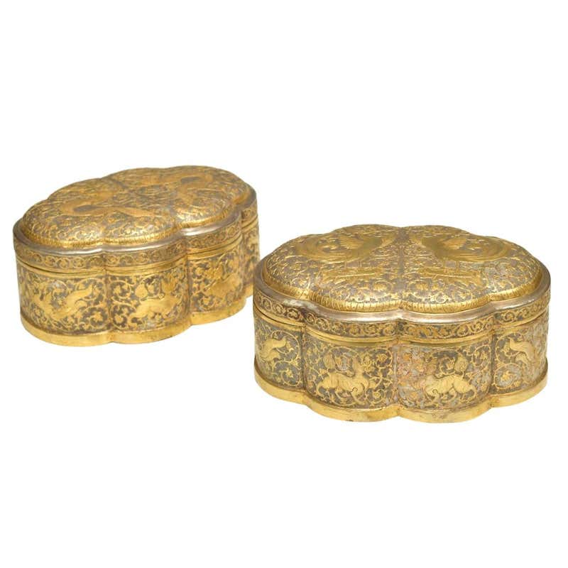 Elegant Pair of French Bronze Crystal Ormolu Vanity Boxes, Minature ...