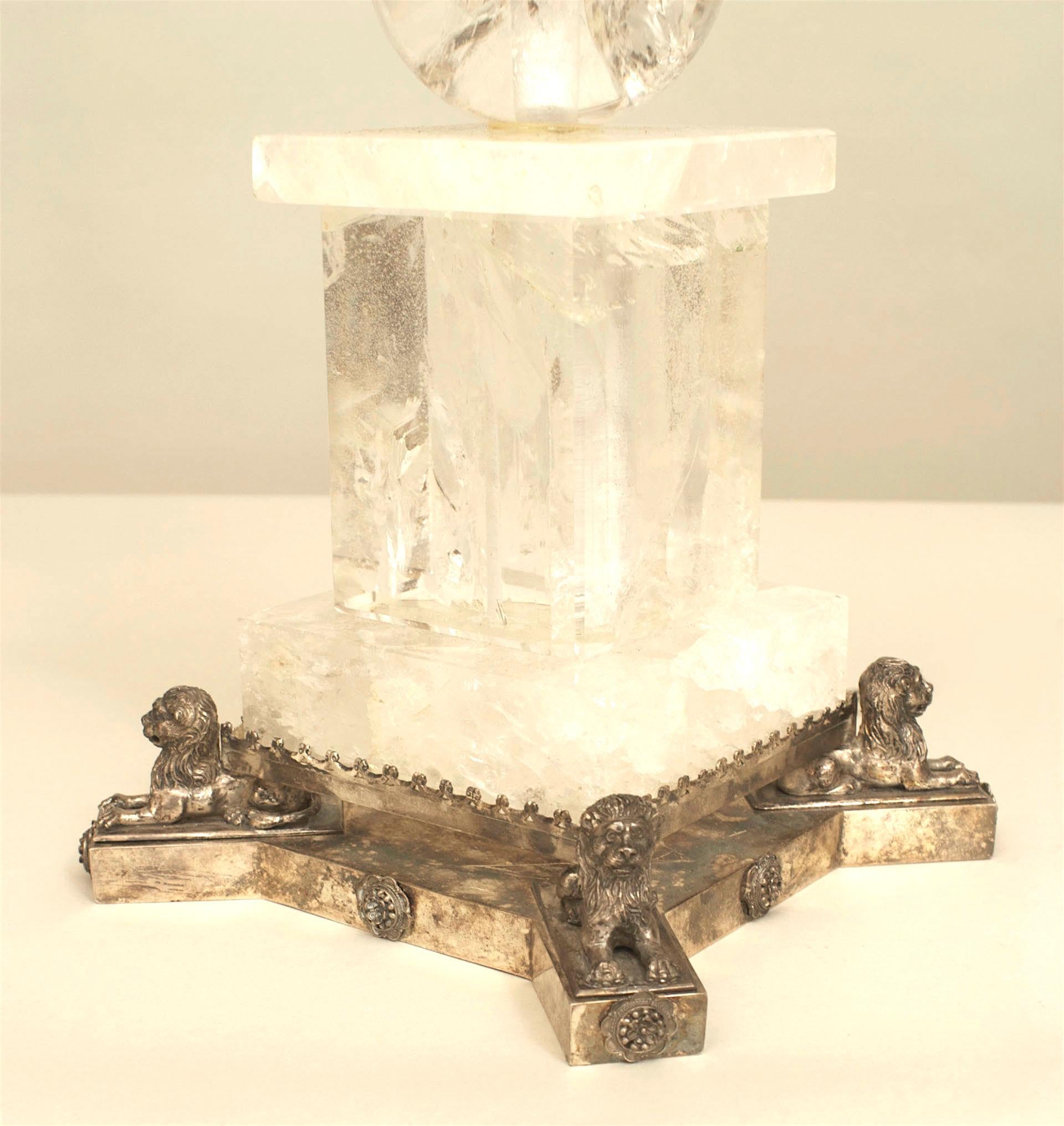 20th Century Pair of Baltic Neoclassic Rock Crystal Obelisk Table Lamps