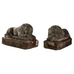 Pair of Fine Sandstone Carved Lions After Antonio Canova, 19th Century