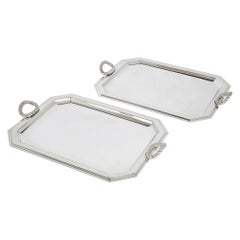 Vintage Pair of Fine Silver-Plate Trays by Lebanese Firm Habis