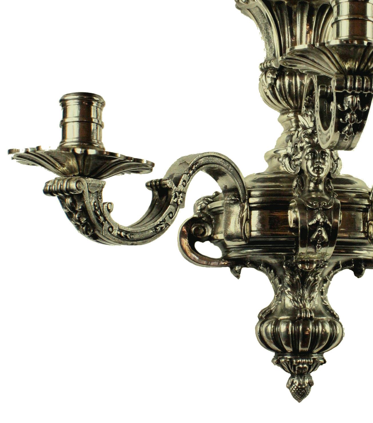 Baroque Pair of Fine Silver Plated Bronze Knole Wall Sconces