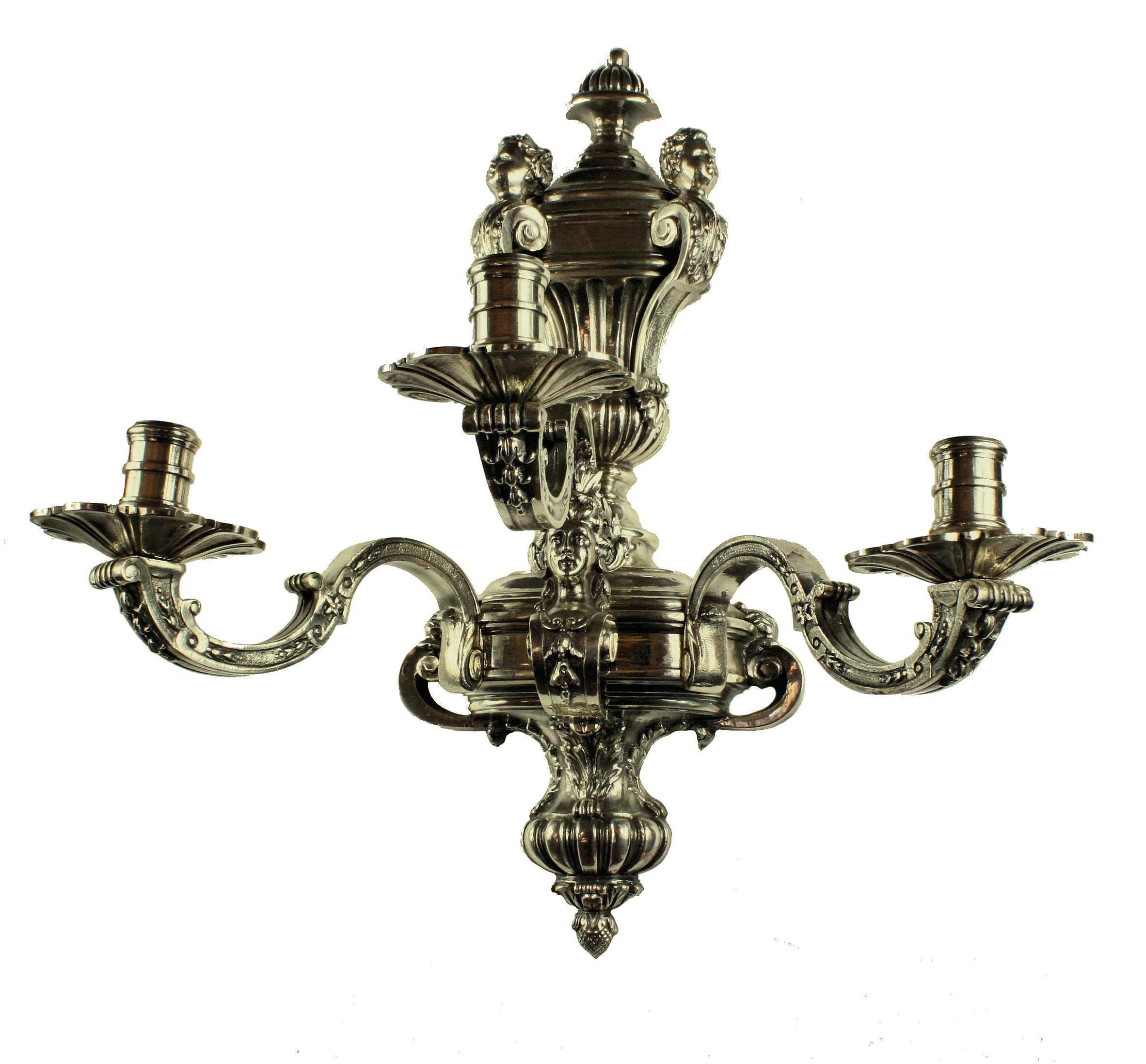 English Pair of Fine Silver Plated Bronze Knole Wall Sconces