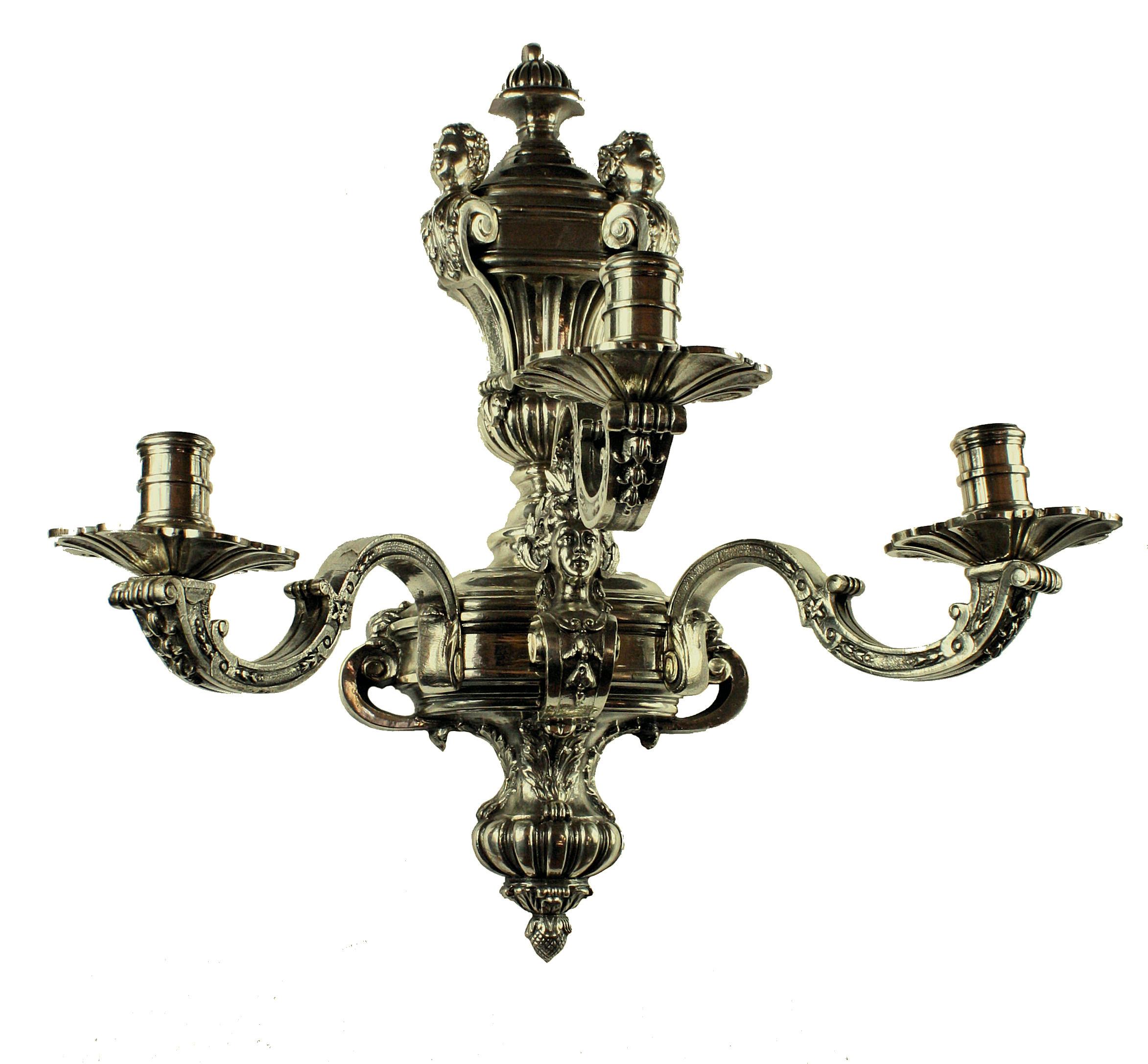 Pair of Fine Silver Plated Bronze Knole Wall Sconces In Good Condition In London, GB