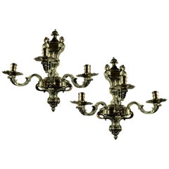 Pair of Fine Silver Plated Bronze Knole Wall Sconces