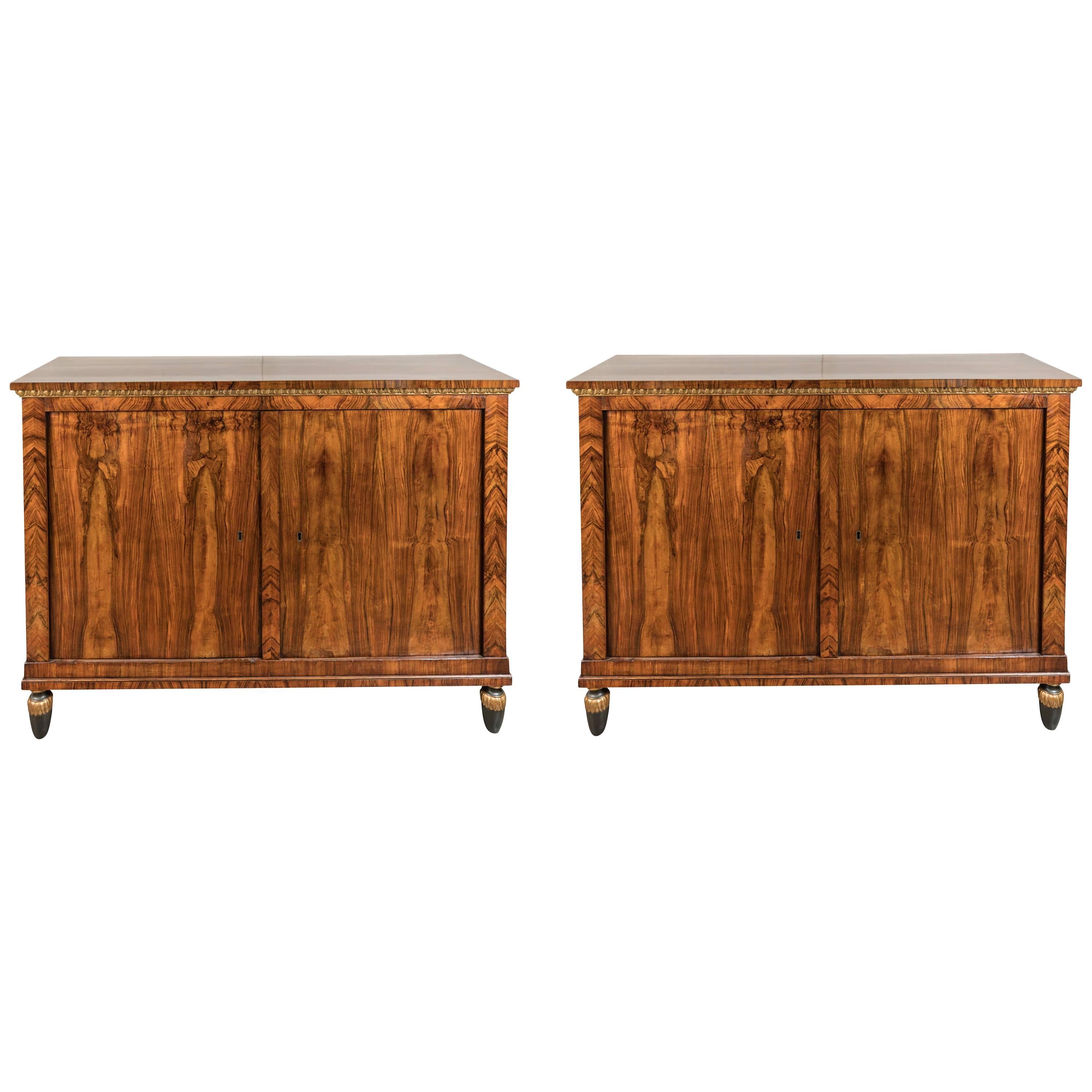 Pair of Fine, Tuscan, Burl Wood Cabinets