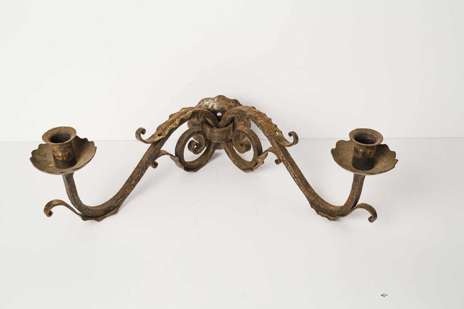 Forged Pair of Fine 2-arm Italian iron sconces.