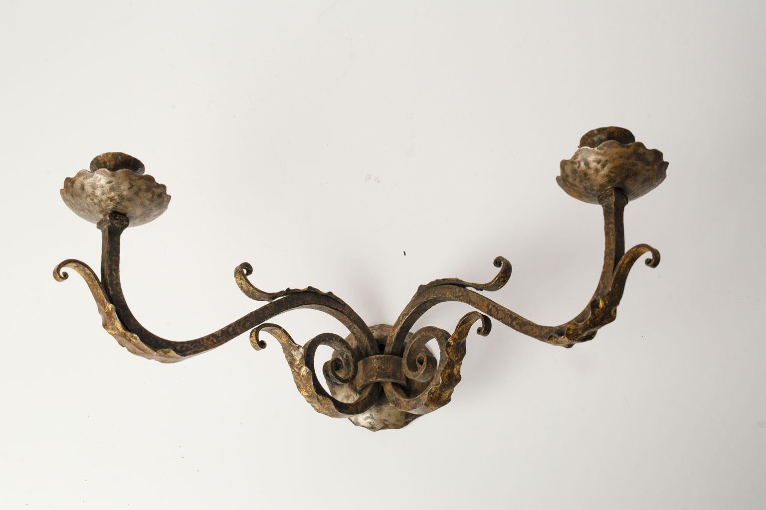 Pair of Fine 2-arm Italian iron sconces. In Good Condition In Houston, TX