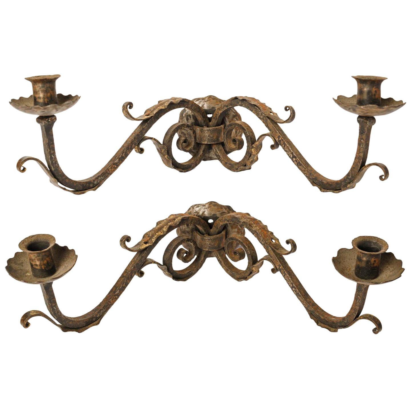 Pair of Fine 2-arm Italian iron sconces.