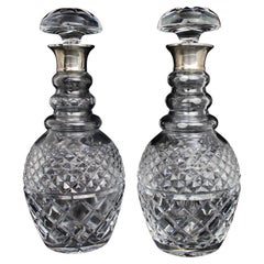 Pair of Fine Vintage Silver Collared Cut Glass Decanters