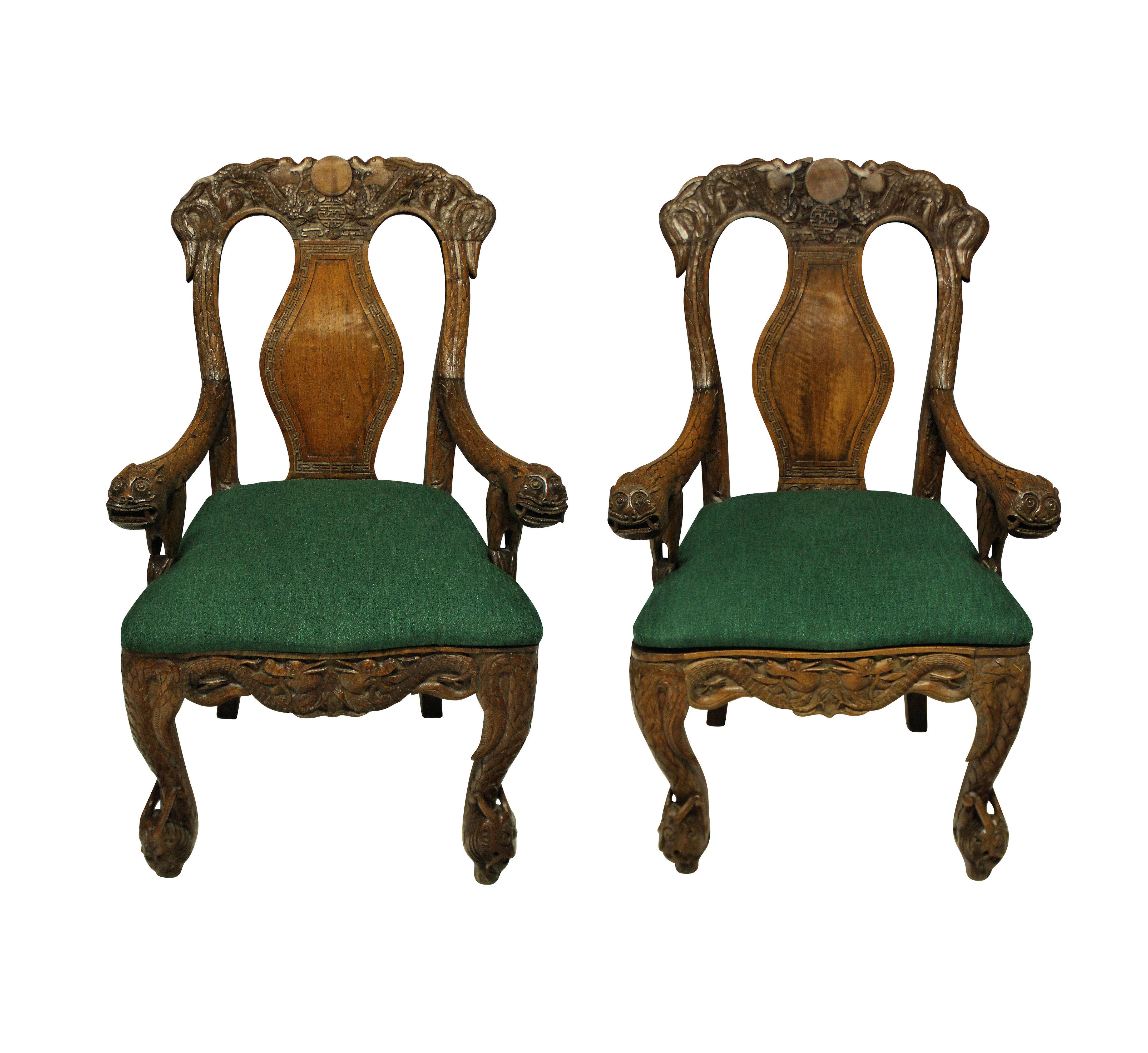 Pair of Finely Carved 19th Century Chinese Armchairs For Sale 6