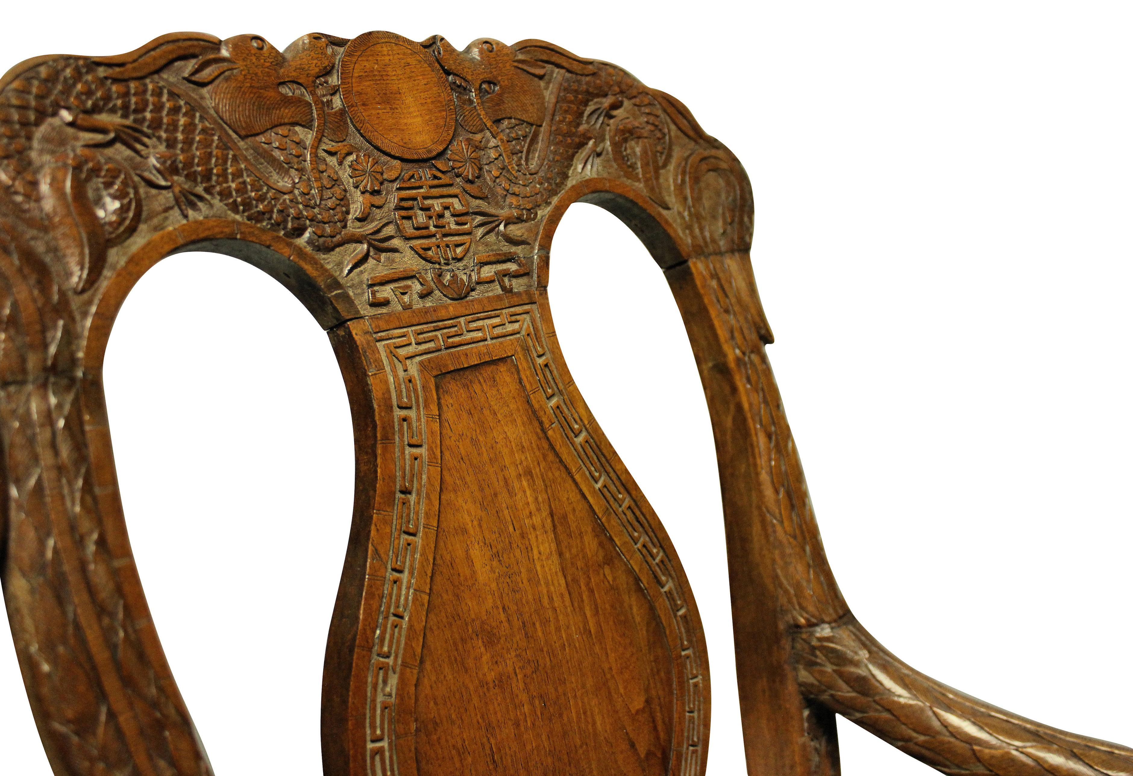 Mid-19th Century Pair of Finely Carved 19th Century Chinese Armchairs For Sale