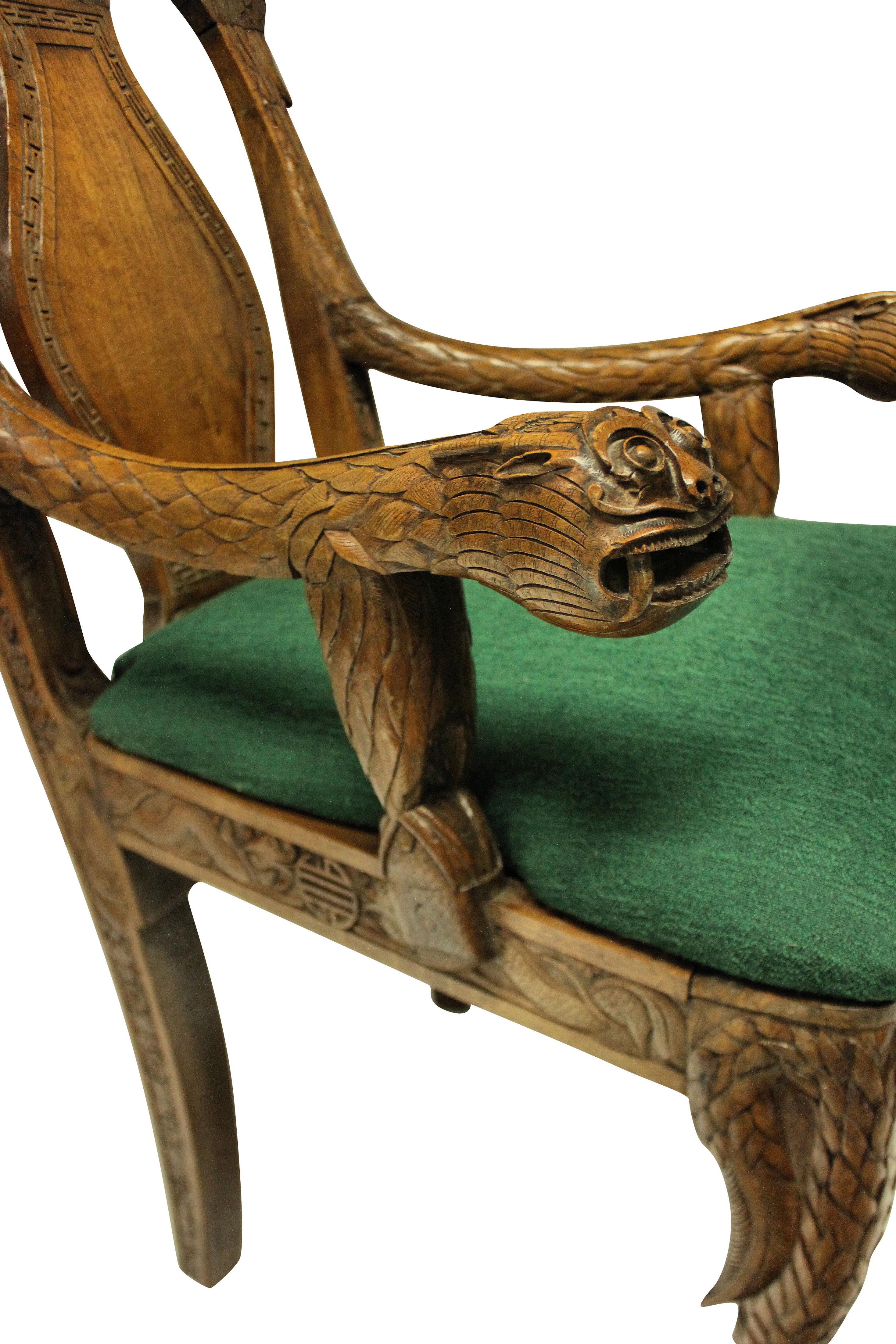 Teak Pair of Finely Carved 19th Century Chinese Armchairs For Sale