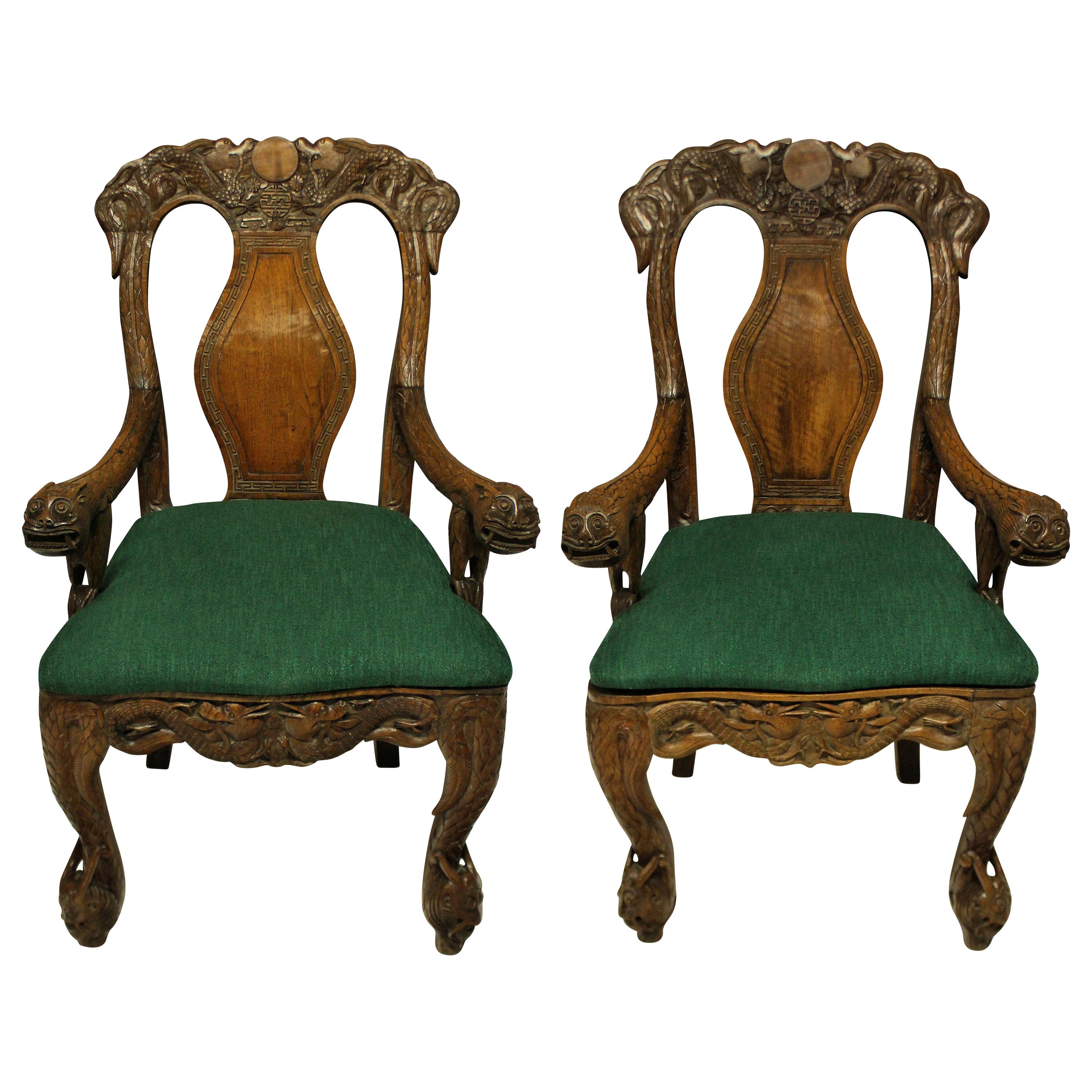 Pair of Finely Carved 19th Century Chinese Armchairs