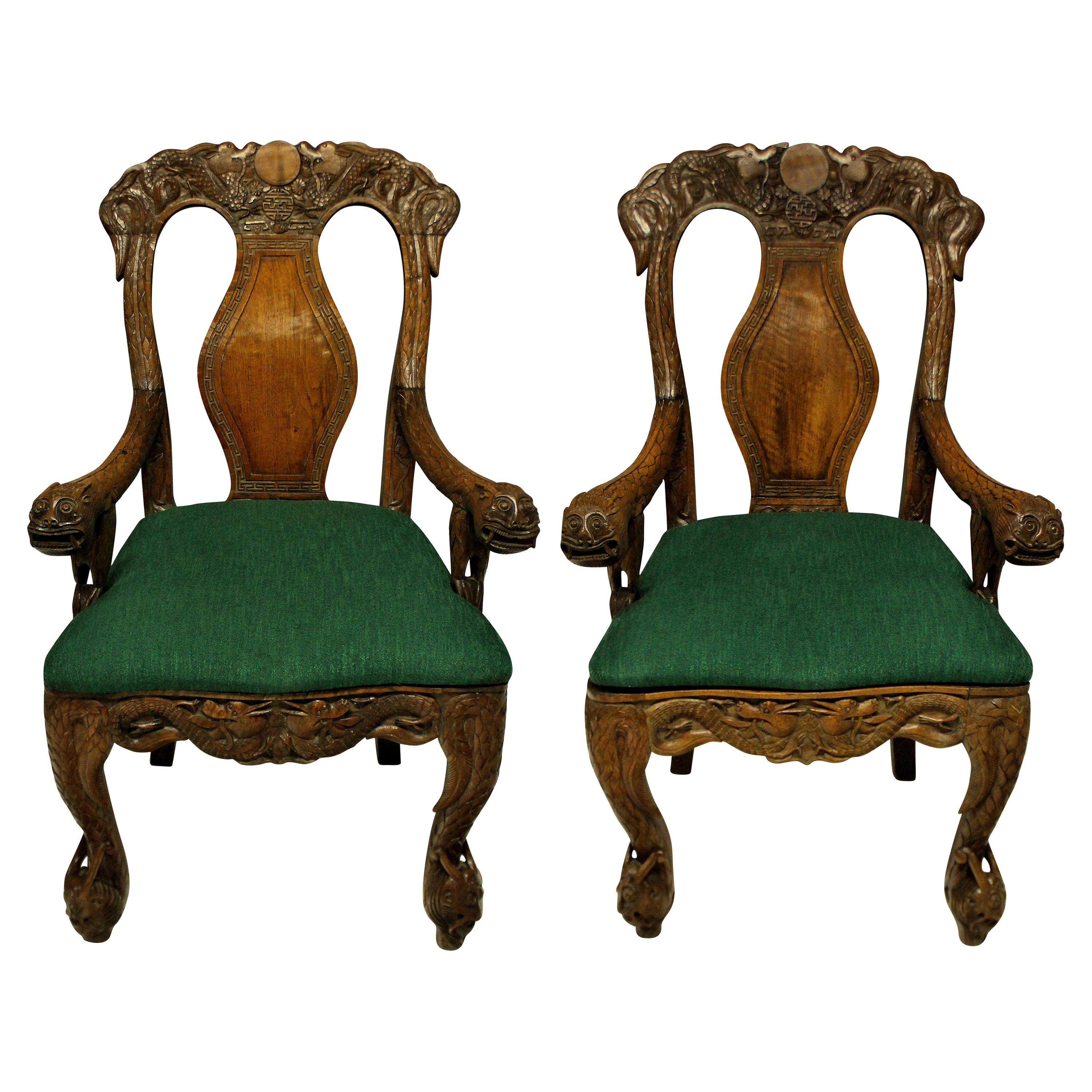 Pair of Finely Carved 19th Century Chinese Armchairs