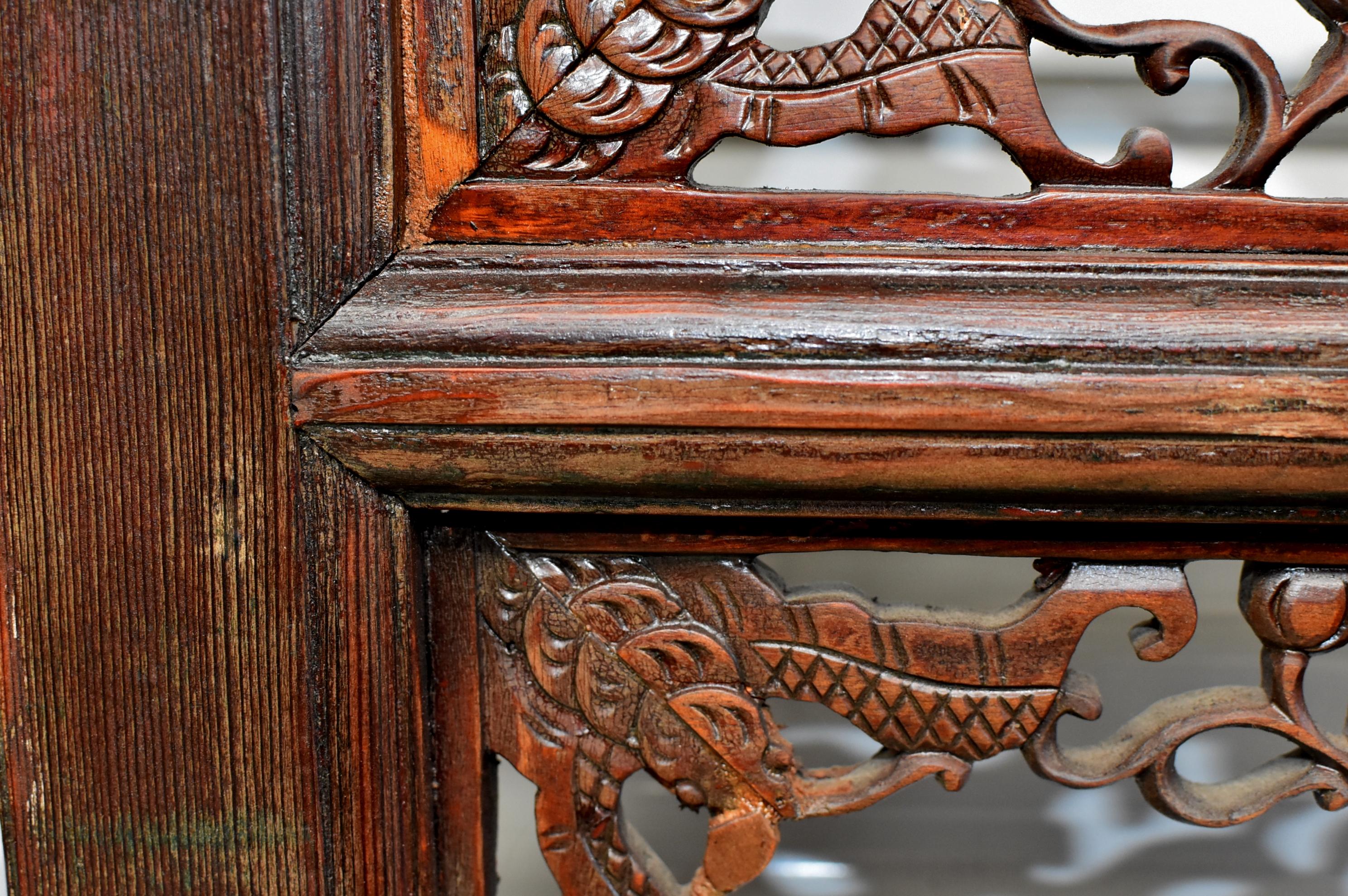 Pair of Finely Carved Chinese Antique Screens, Gourds and Butterflies For Sale 12