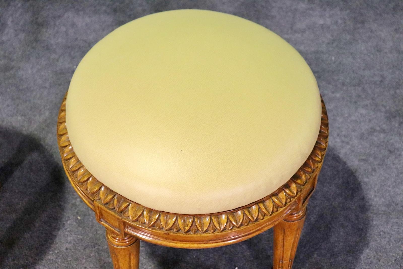Pair of Finely Carved French Louis XVI Style Leather Upholstered Foot Stools  2