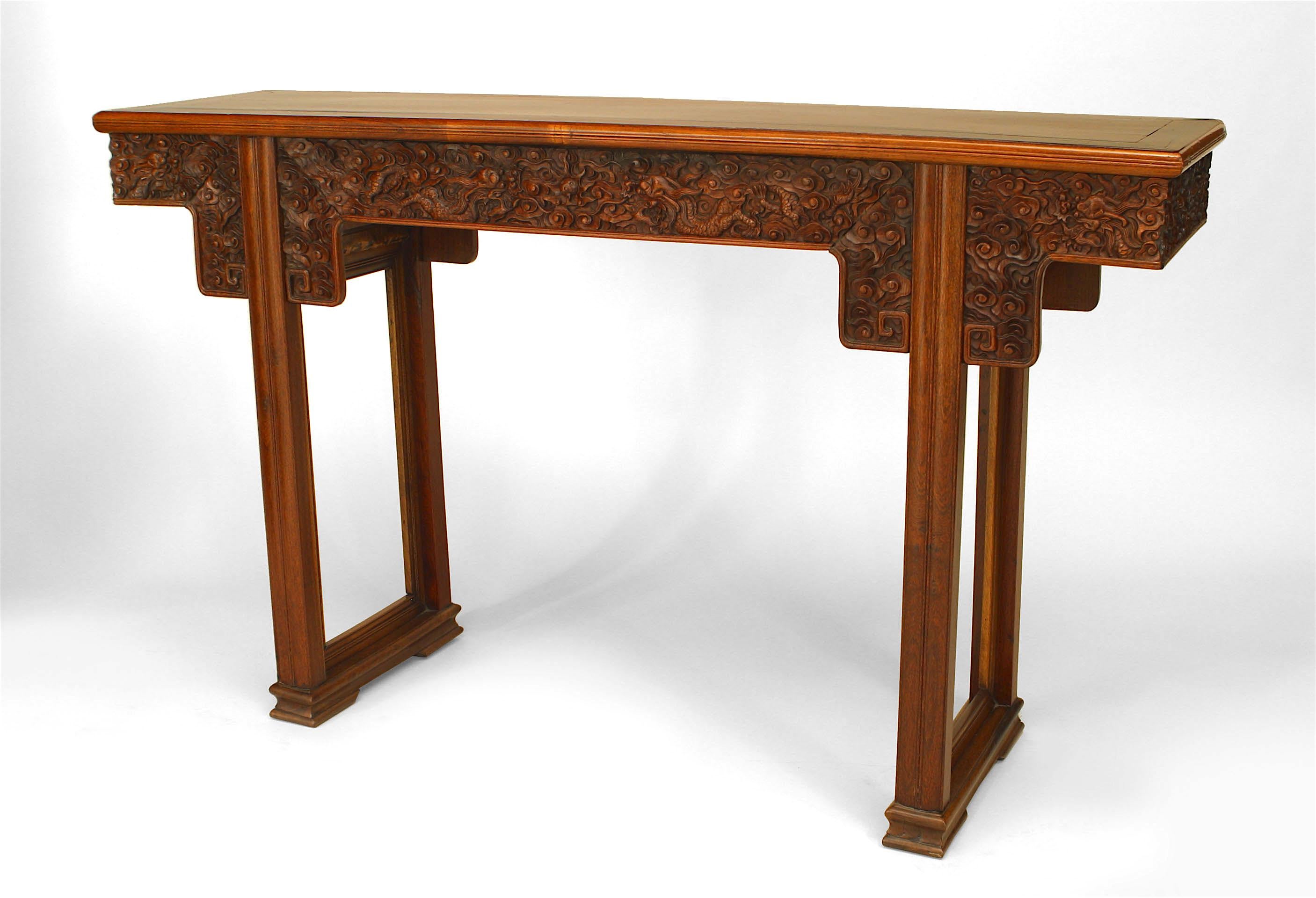 Pair of Chinese Hardwood Console Tables In Good Condition For Sale In New York, NY