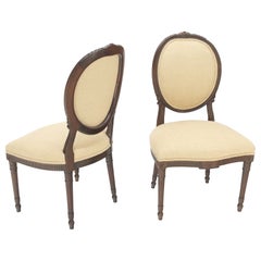 Pair of Finely Carved Walnut Cameo Back Louis XVi Side Fire Chairs New Upholster