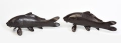 A Pair of Finely Cast Asian Bronze Fish Animal Statues