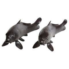 A Pair of Finely Cast Asian Bronze Fish Animal Statues