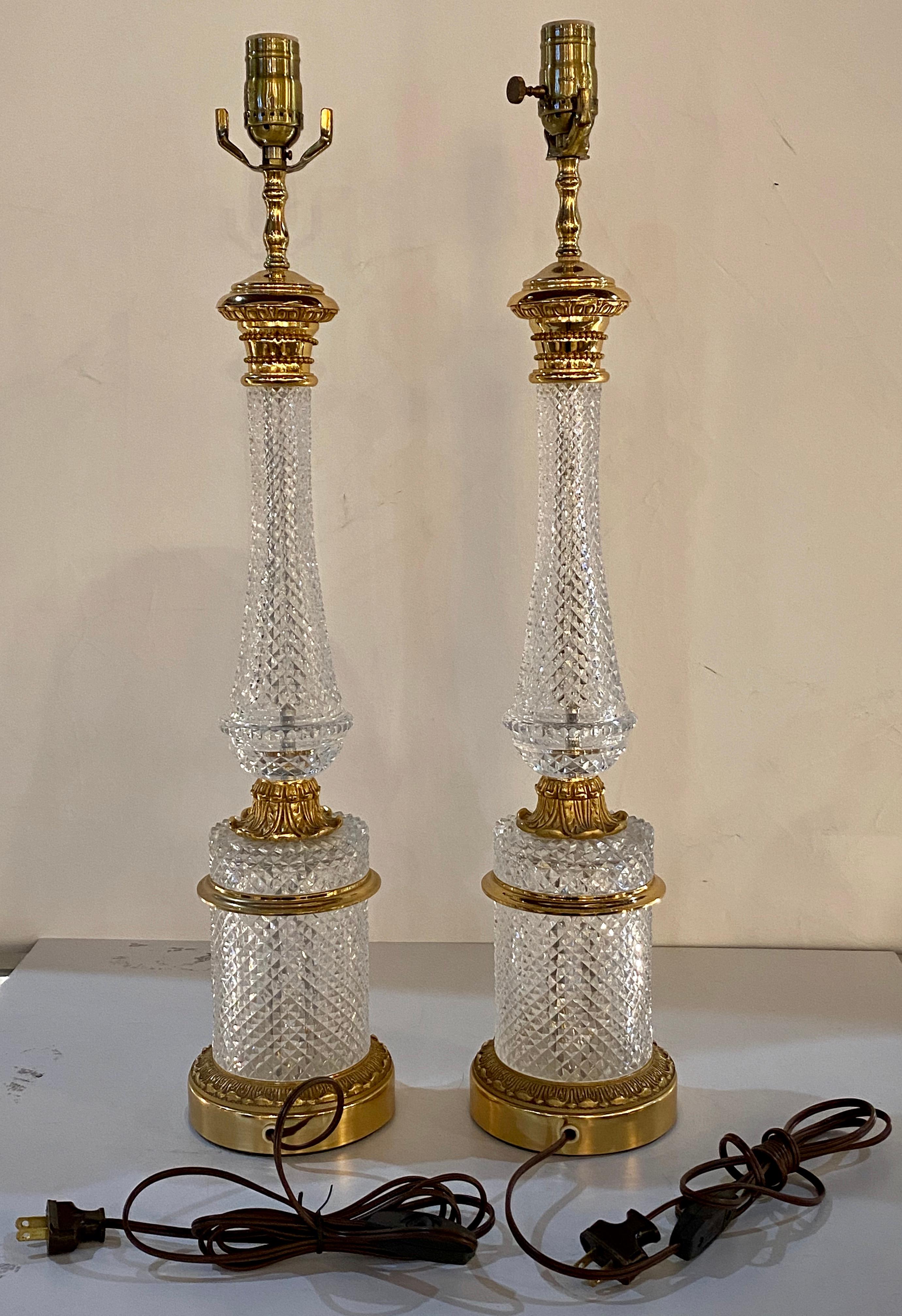 Pair of Finely Cut Glass Table Lamps with Bronze Mounting Baccarat Style 7