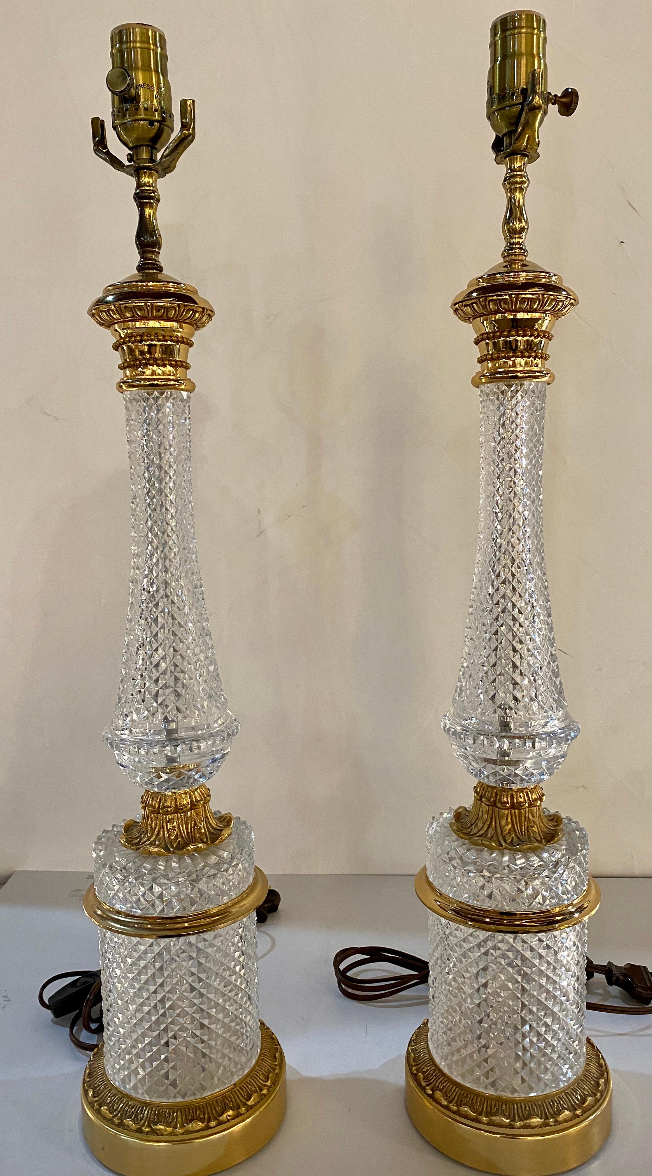 Pair of Finely Cut Glass Table Lamps with Bronze Mounting Baccarat Style 9