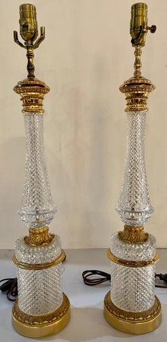 Pair of Finely Cut Glass Table Lamps with Bronze Mounting Baccarat Style