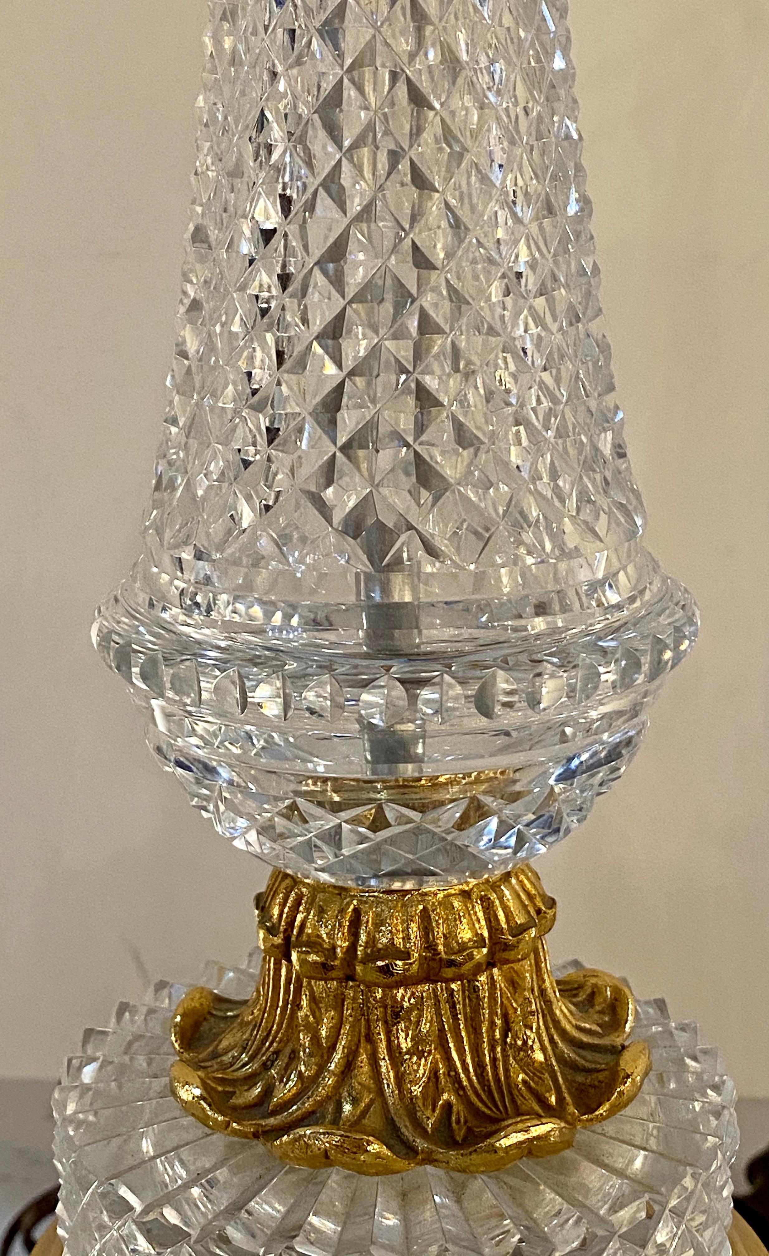 Pair of Finely Cut Glass Table Lamps with Bronze Mounting Baccarat Style 1
