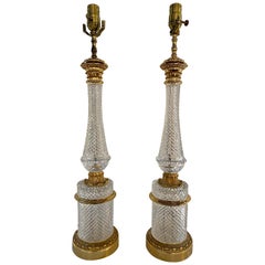 Pair of Finely Cut Glass Table Lamps with Bronze Mounting Baccarat Style