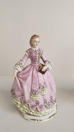 Pair of antique porcelain ladies made in Sitzendorf (Germany) from the 19th cent