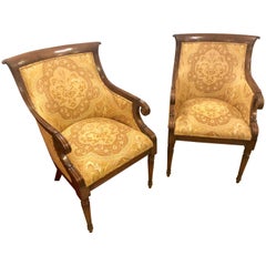 Vintage Pair of Finely Upholstered Smith and Watson Office, Bergere Fireside Armchairs