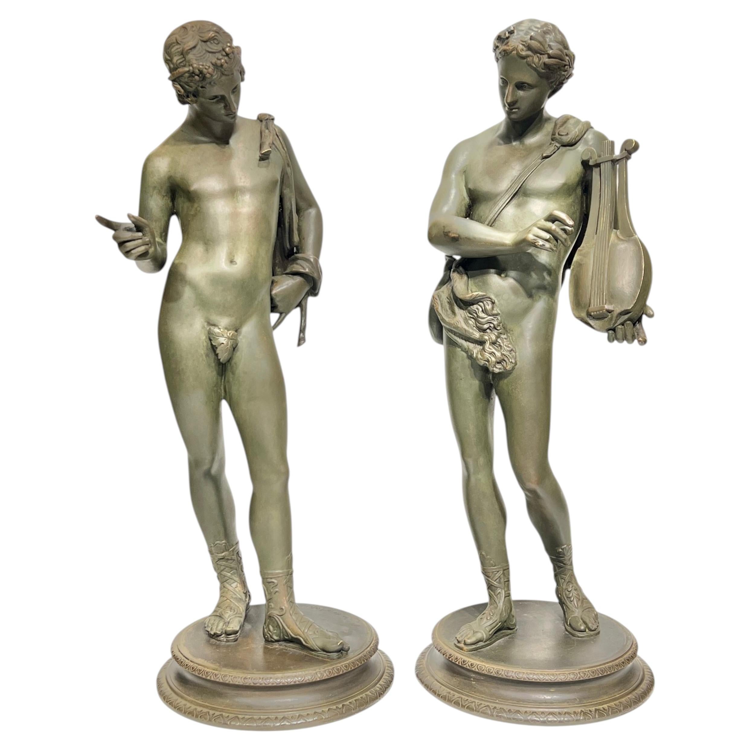 Pair of finest quality Antique Grand Tour Bronze Figures of Apollo and Narcissus For Sale