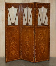 PAIR OF FINEST QUALITY DUTCH HARDWOOD & WALNUT THREE FOLD SCREENS ROOM DIVIDERs