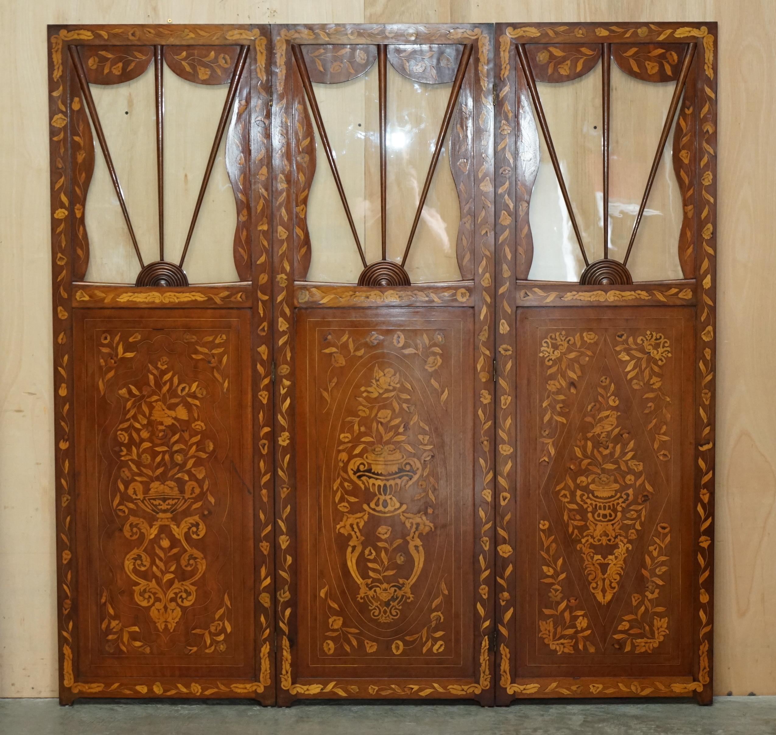 Victorian PAIR OF FINEST QUALITY DUTCH HARDWOOD & WALNUT THREE FOLD SCREENS ROOM DIVIDERs For Sale