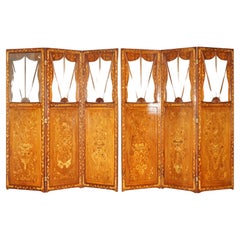 Antique PAIR OF FINEST QUALITY DUTCH HARDWOOD & WALNUT THREE FOLD SCREENS ROOM DIVIDERs