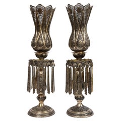 Paire de la meilleure qualité  Bougeoirs monumentaux en argent persan / lusters