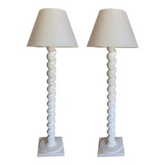 Vintage Pair of Finished Plaster Spiral Floor Lamps by Michael Taylor