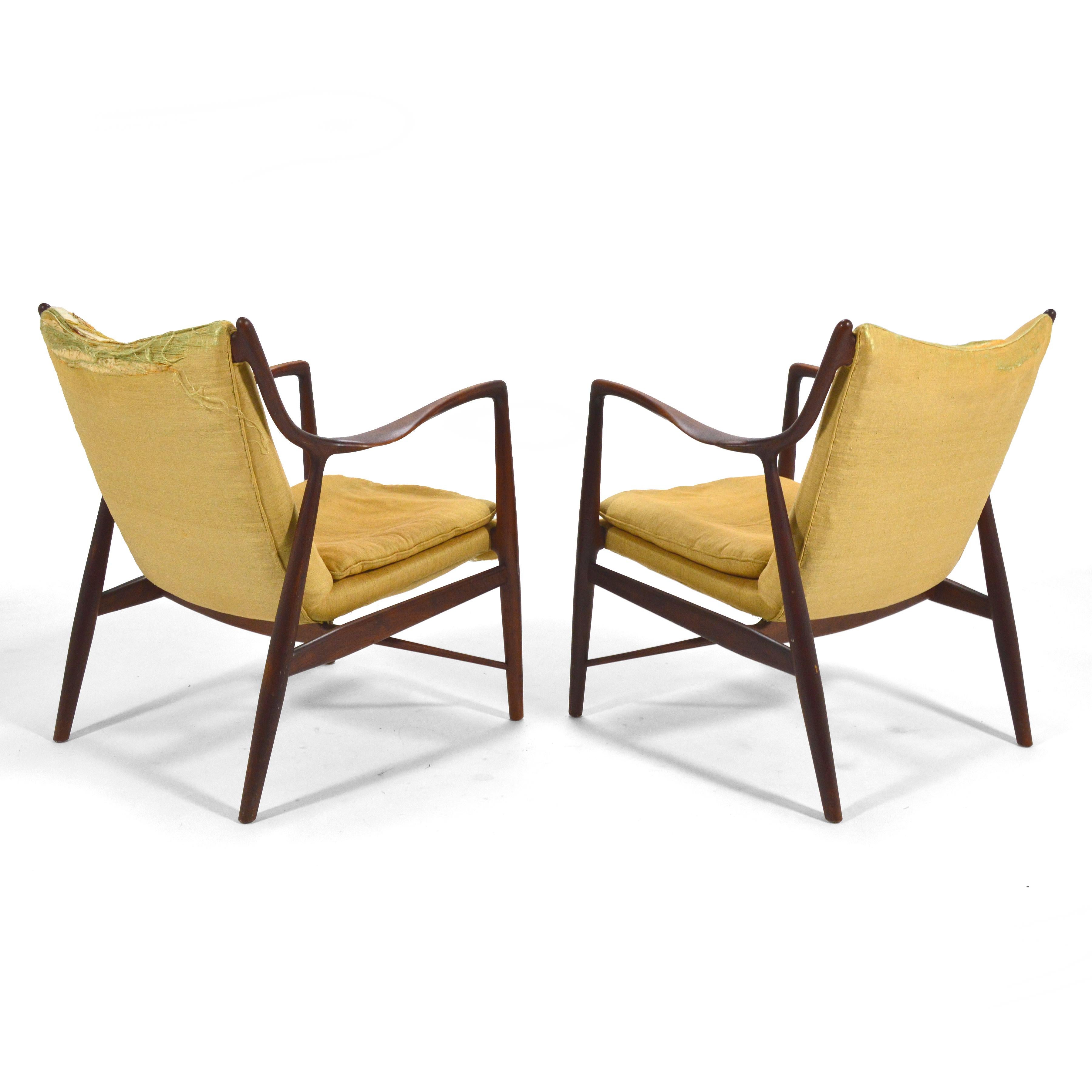 American Pair of Finn Juhl #45 Chairs by Baker For Sale