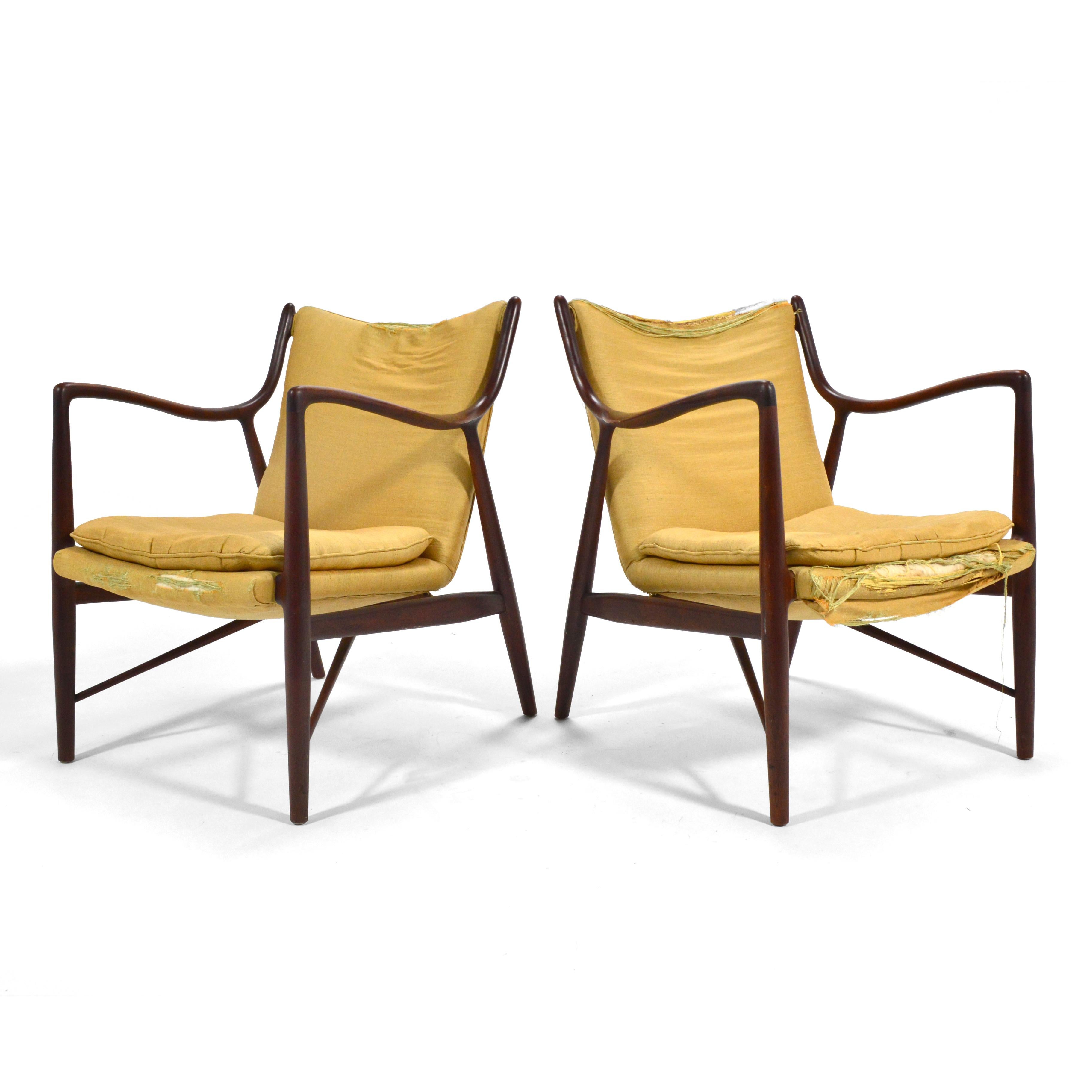 Pair of Finn Juhl #45 Chairs by Baker For Sale 2