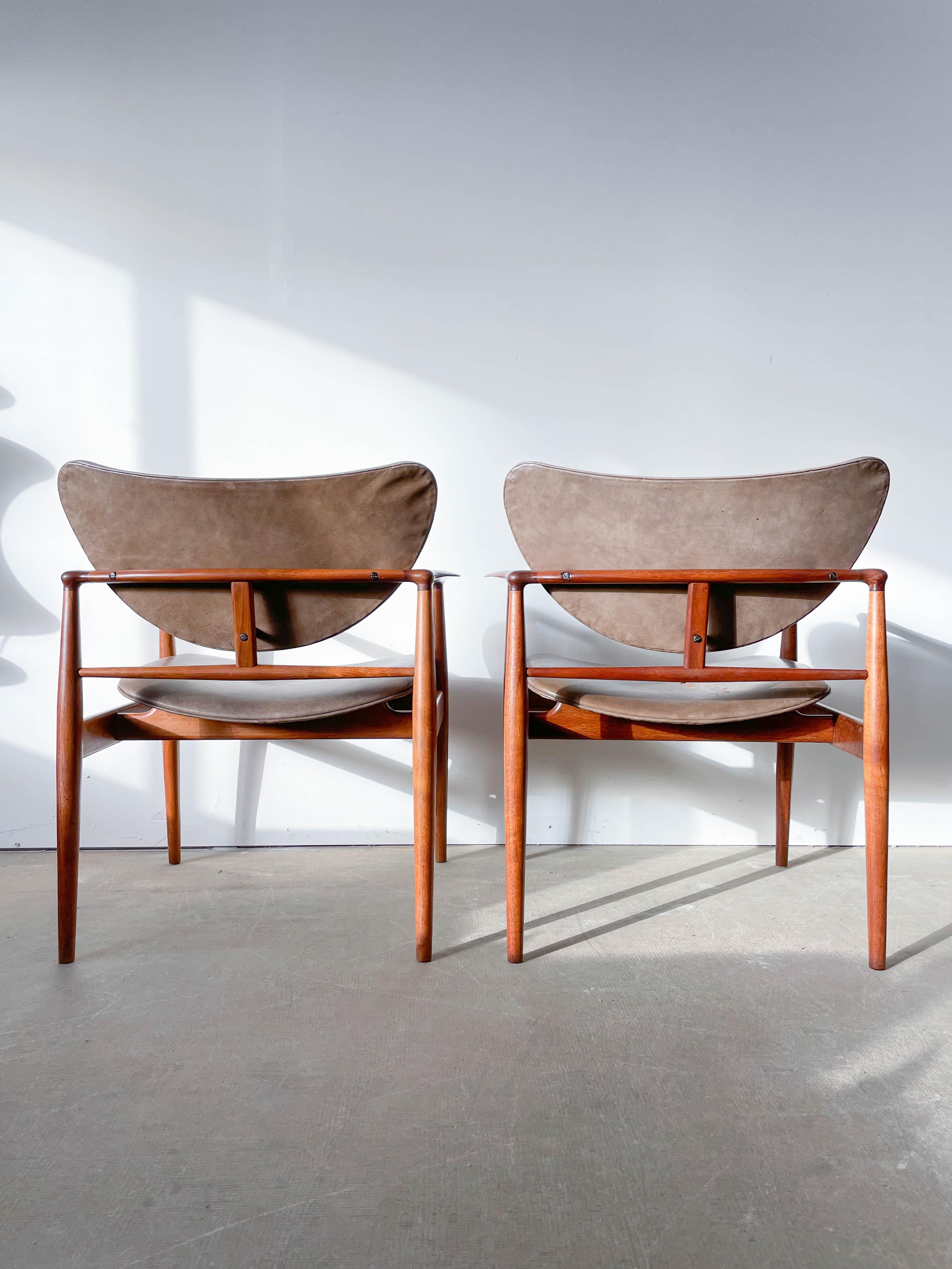 Pair of Finn Juhl 48 Chairs by Baker in Walnut In Good Condition In Kalamazoo, MI