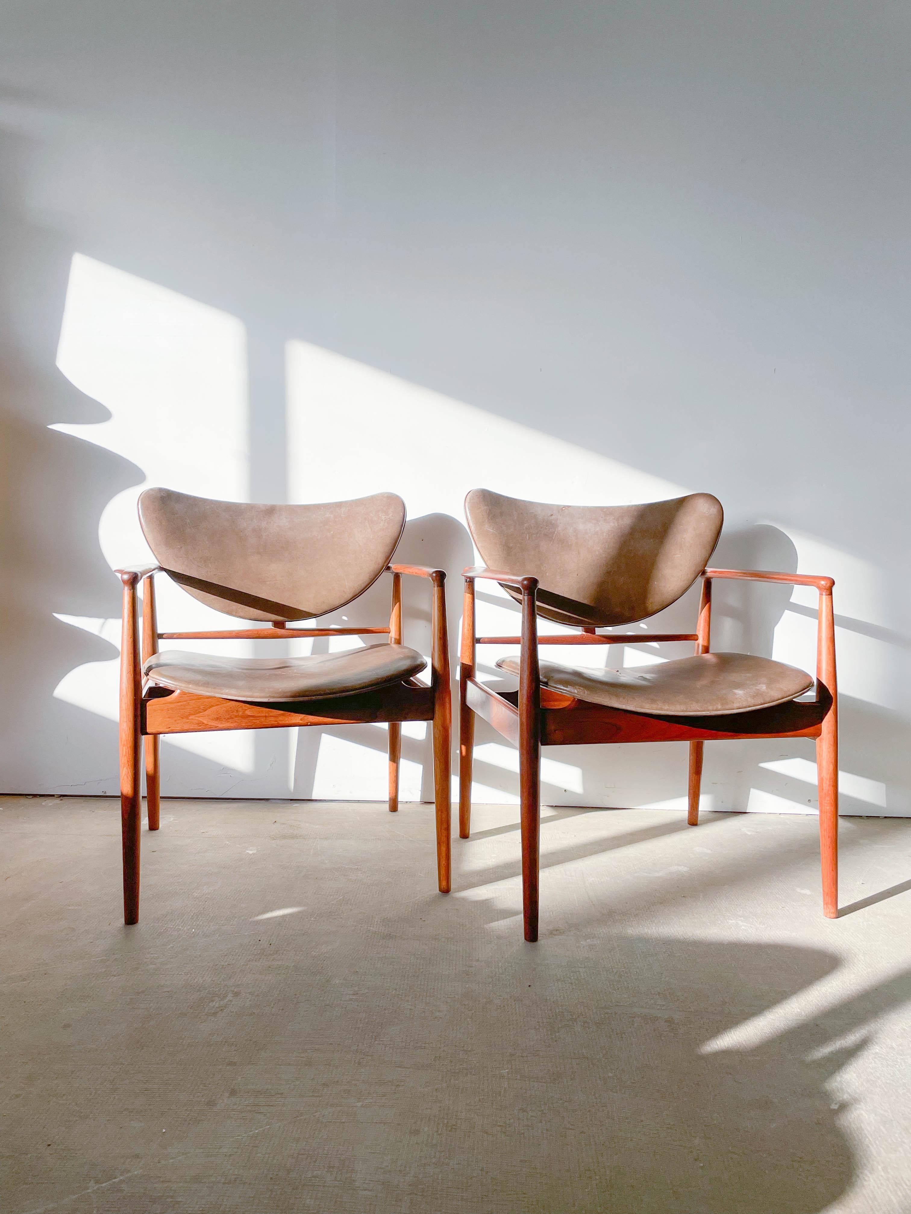 Pair of Finn Juhl 48 Chairs by Baker in Walnut 1