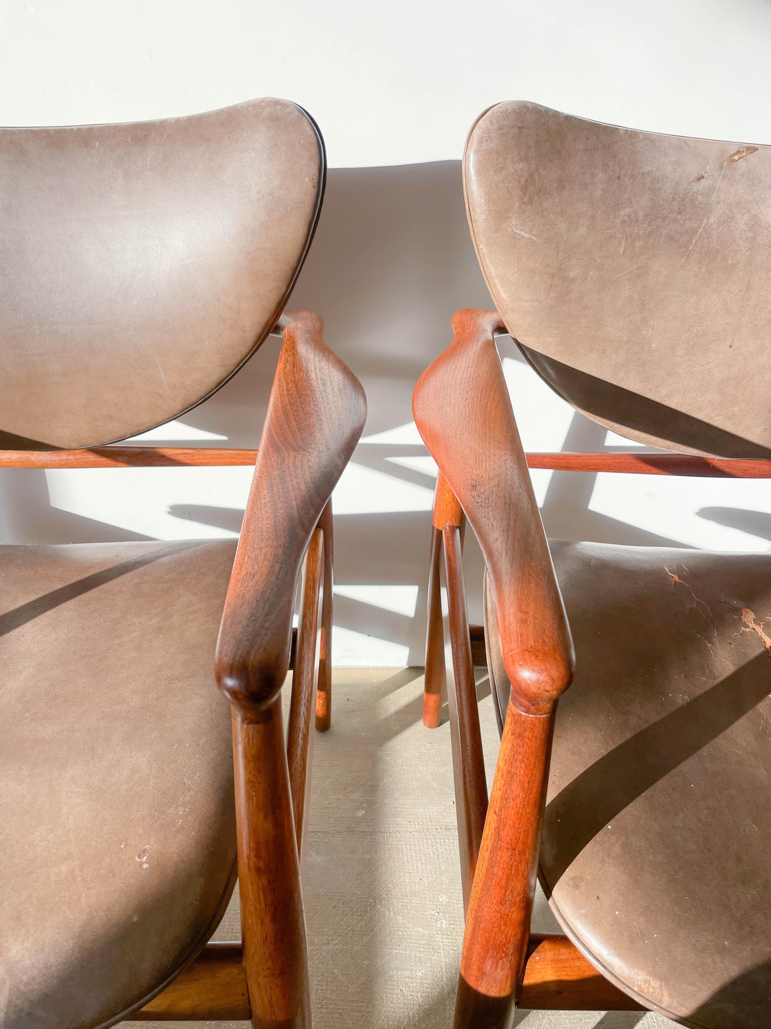 Pair of Finn Juhl 48 Chairs by Baker in Walnut 2
